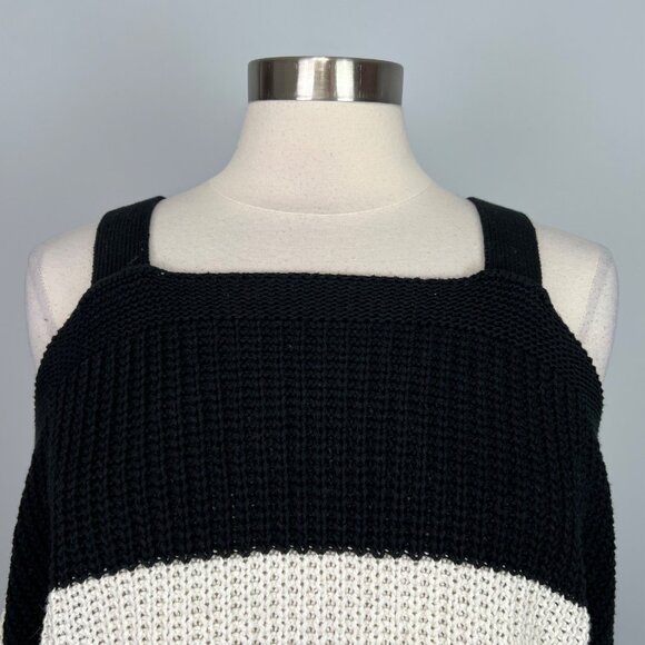 Anthropologie Moth Womens Cold Shoulder Sweater Blsck White Stripes size Medium - Picture 2 of 10